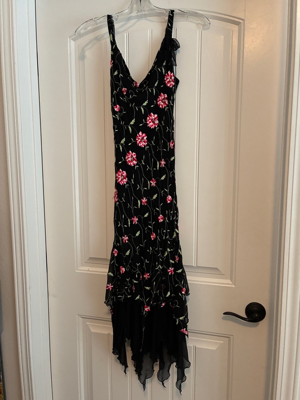 Betsy Johnson New York Black Floral Slip Dress with Pink Blooms